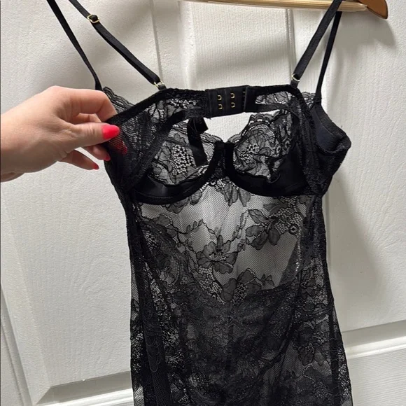 Victoria's Secret Black Lace Chemise with Floral Design - Picture 5 of 5
